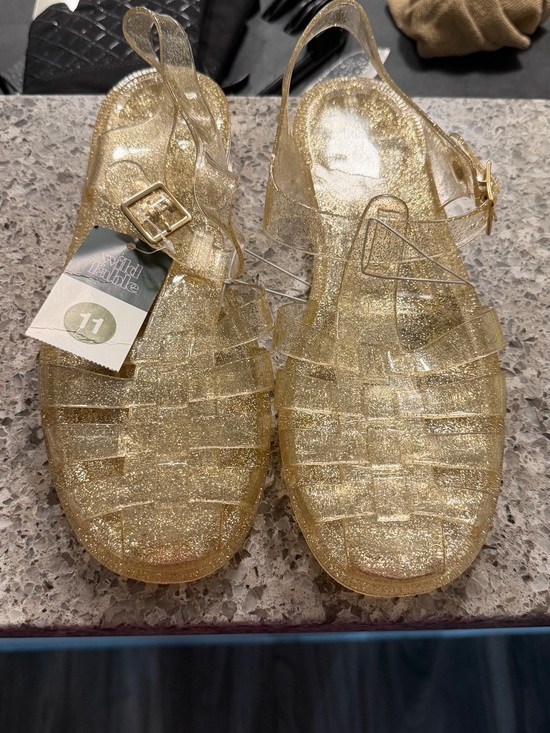 wild fable Shoes - wild fable Gold Glitter Jelly Sandals with Buckle Strap